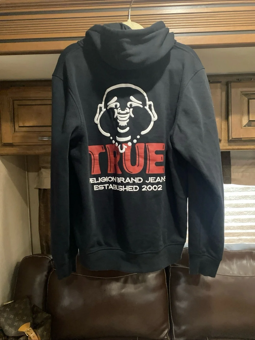 True Religion Graphic Print Full Zip Hoodie Black Men's Size L